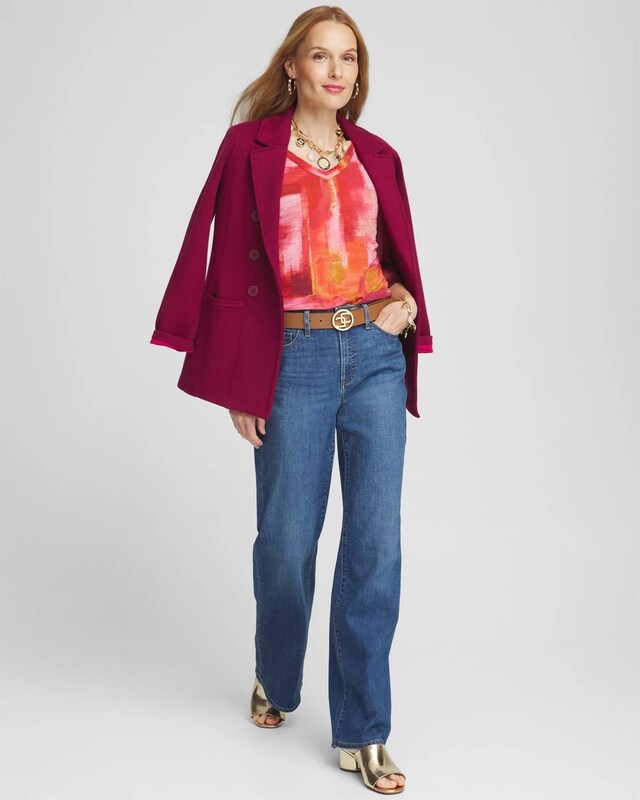 Geometric Print 3/4 Sleeve V-Neck Tee - image 2